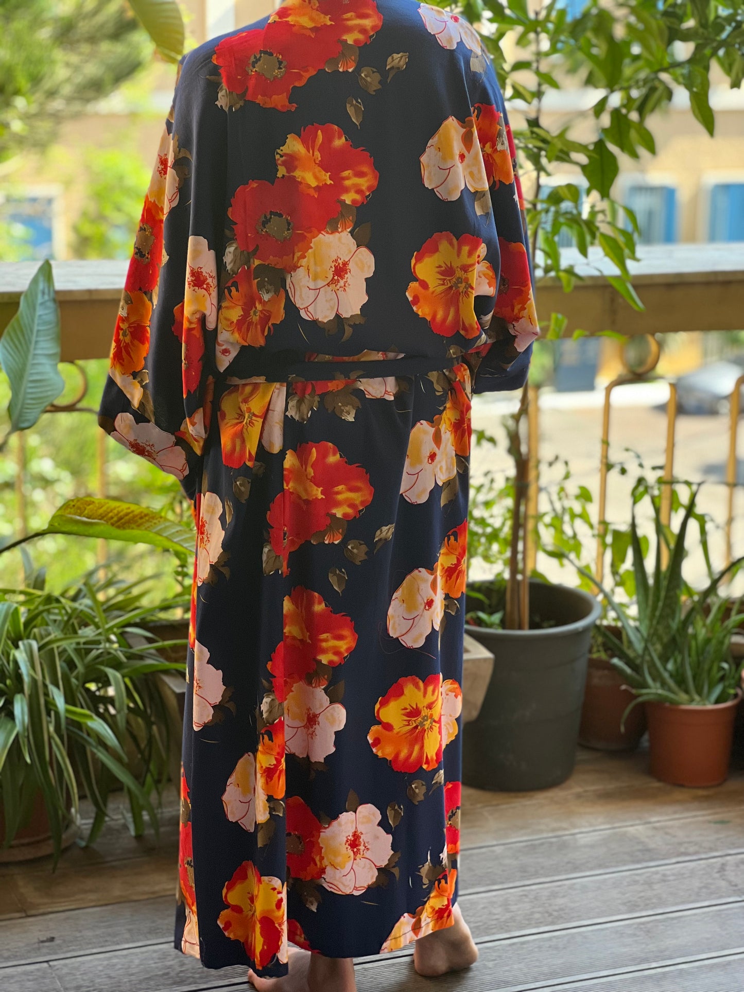 Blue and Red Printed Long kimono