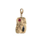 Hammered page charm with marquise saphire and ruby in yellow gold