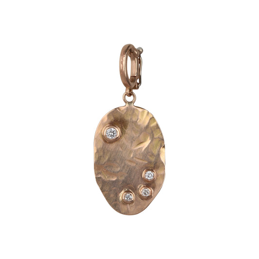 Oval Hammered page charm with diamonds in pink gold