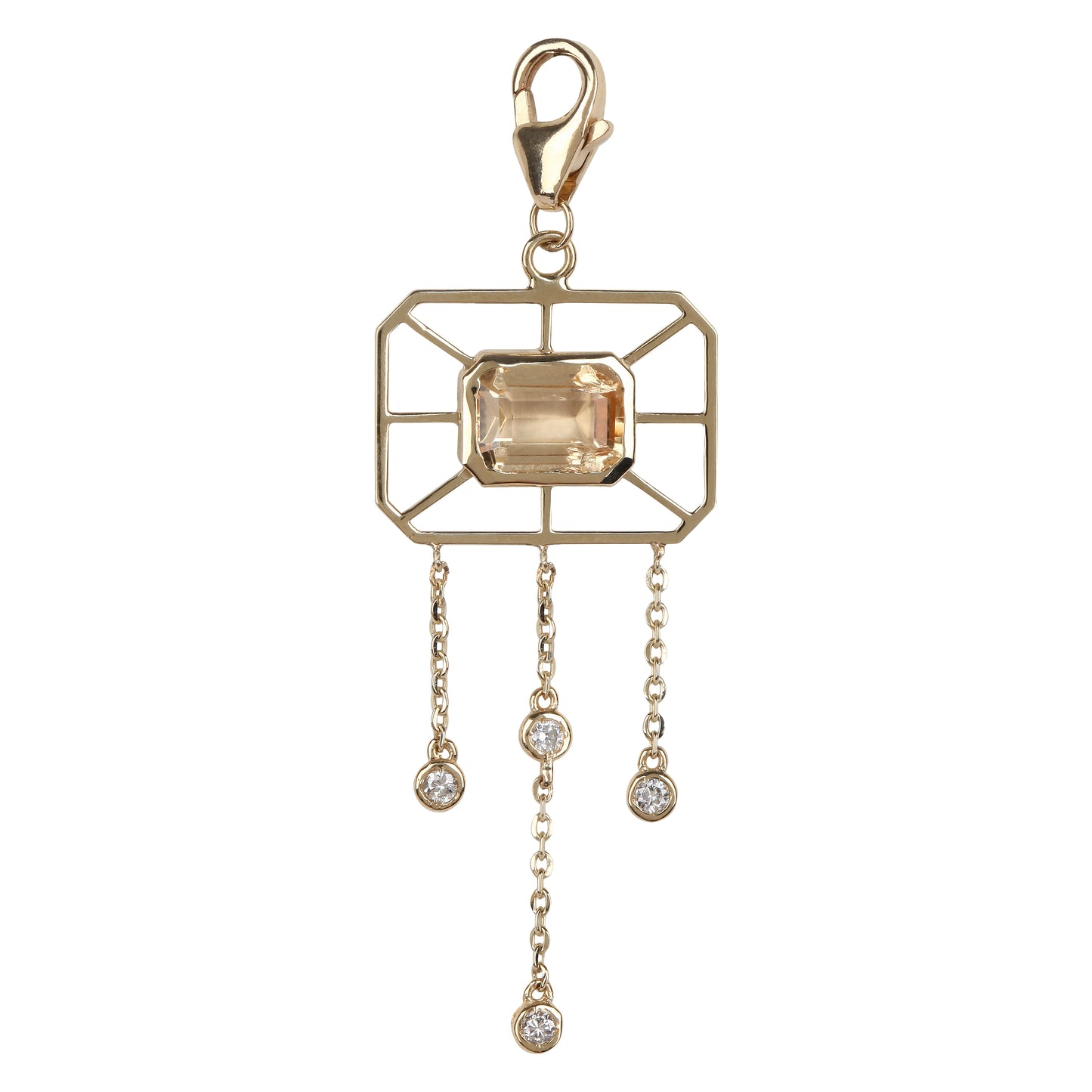 Net charm with yellow Royal Topaz and diamonds in yellow gold