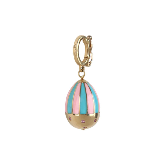 Enamelled Turquoise and Pink Egg Charm with pink sapphire