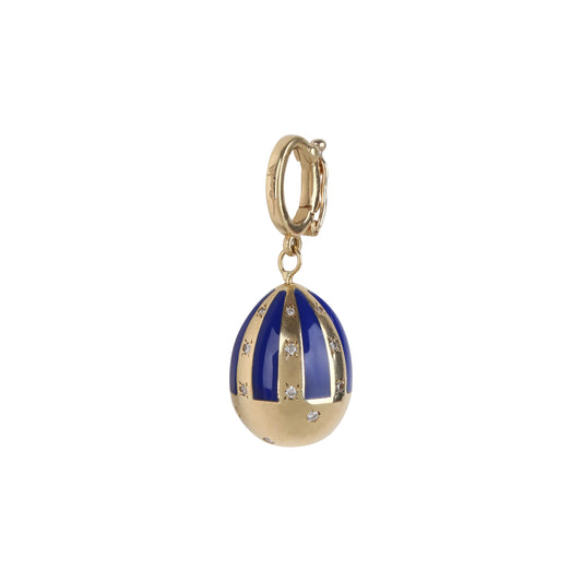 Enamelled Navy blue Lucky beginning egg charm with scattered diamonds