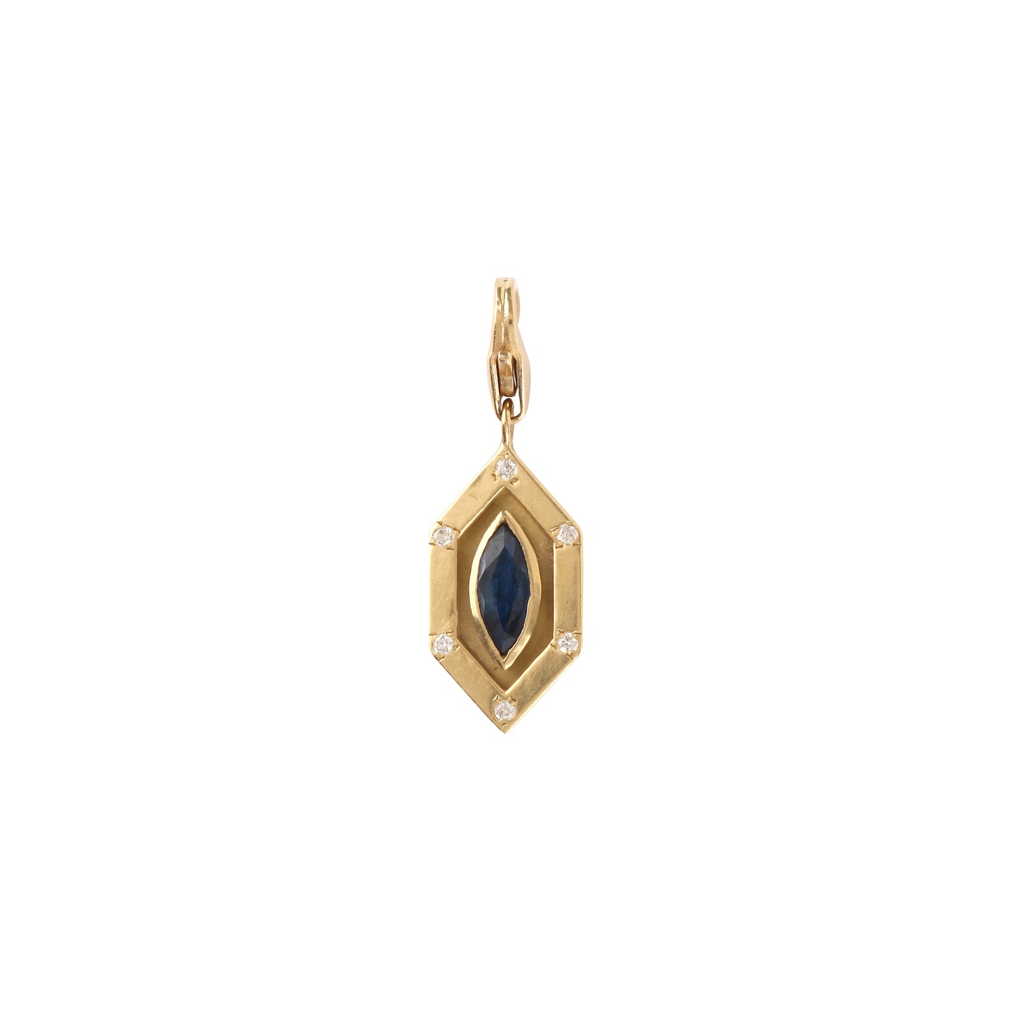 Art Deco charm with marquise blue sapphire and diamonds in yellow gold