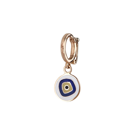 Greek evil eye charm in pink gold and blue enamel