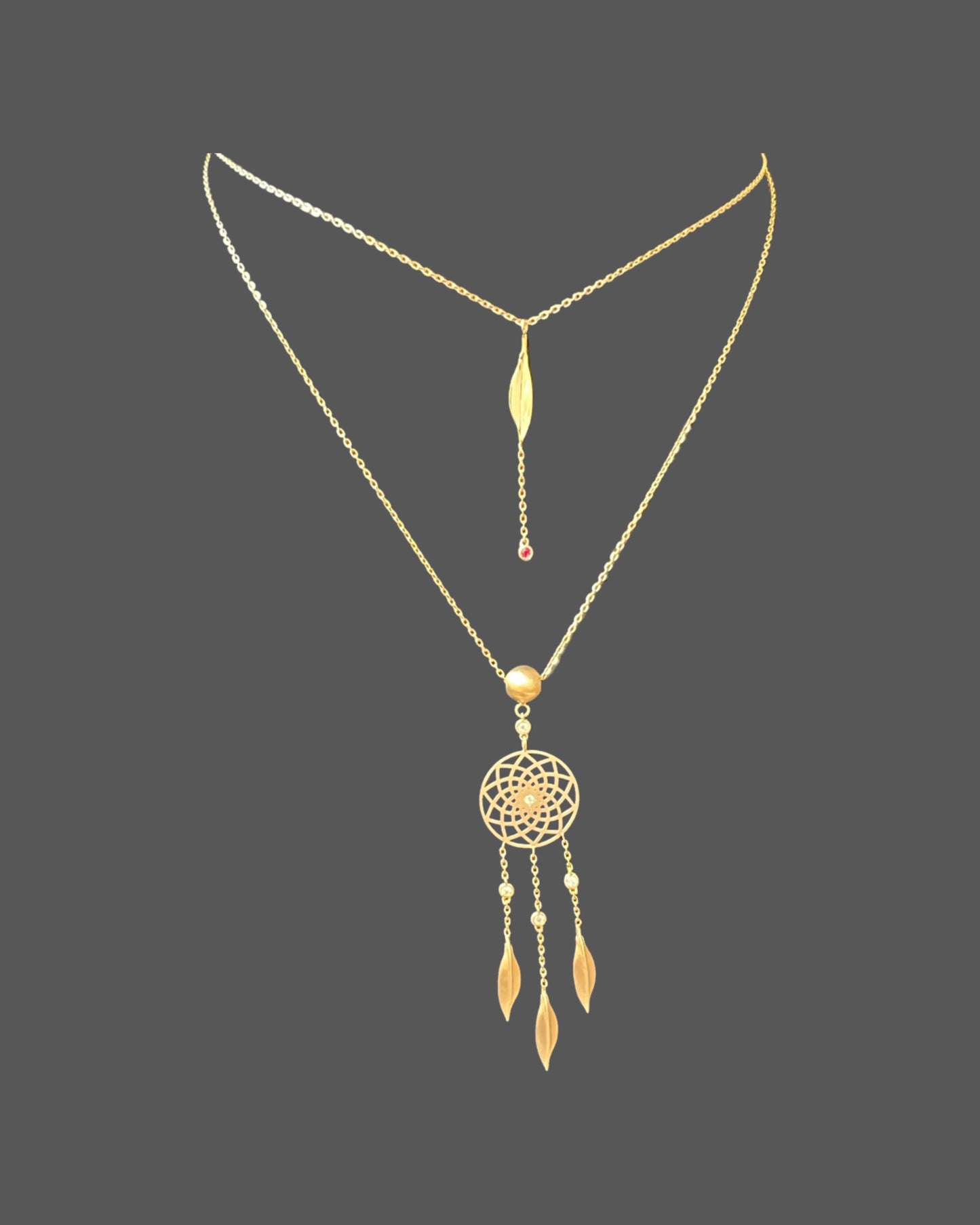 Dream catcher necklace with diamonds and chains