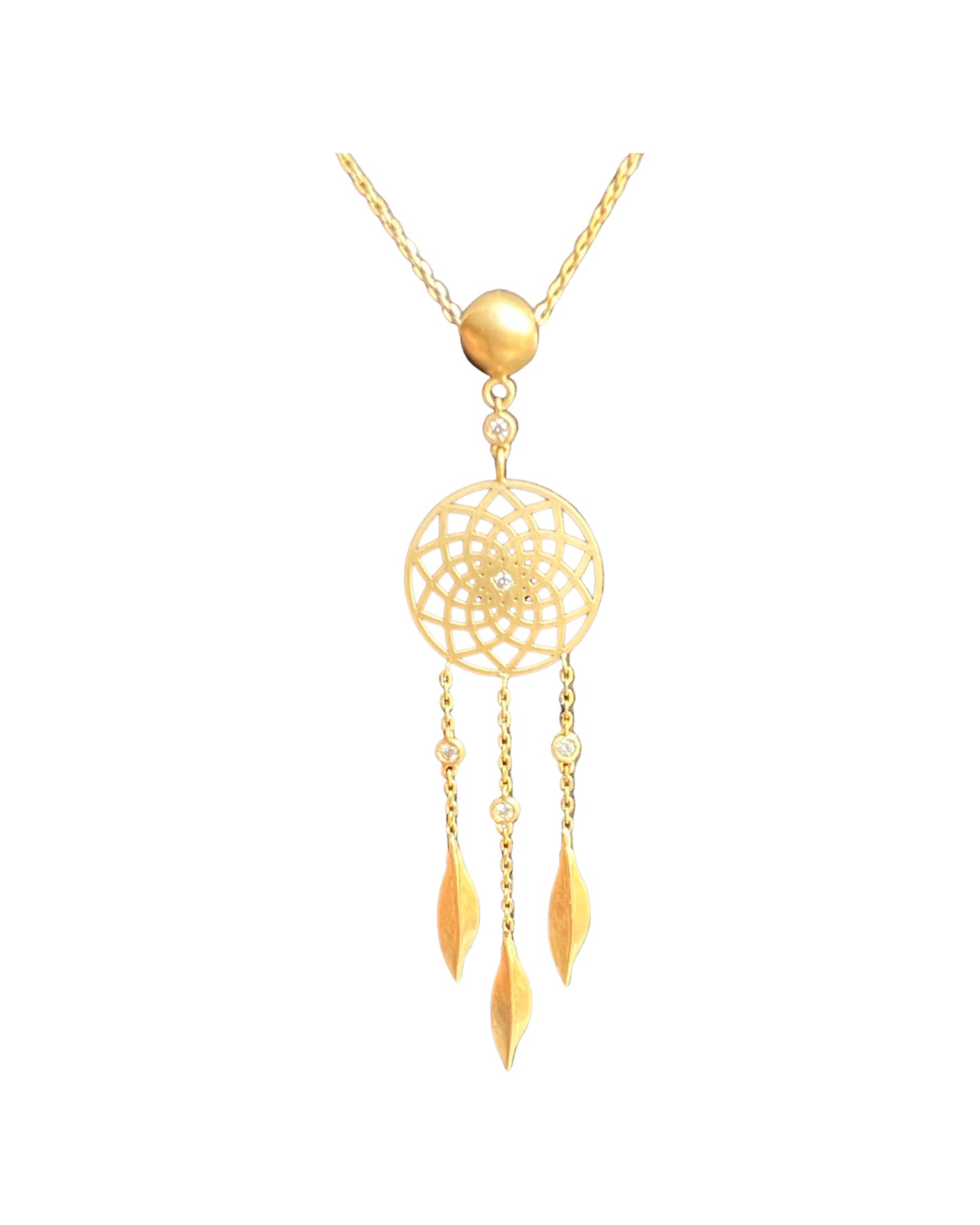 Dream catcher necklace with diamonds and chains