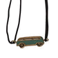 Enamel mini pastel blue Bus necklace with a black cord and yellow gold