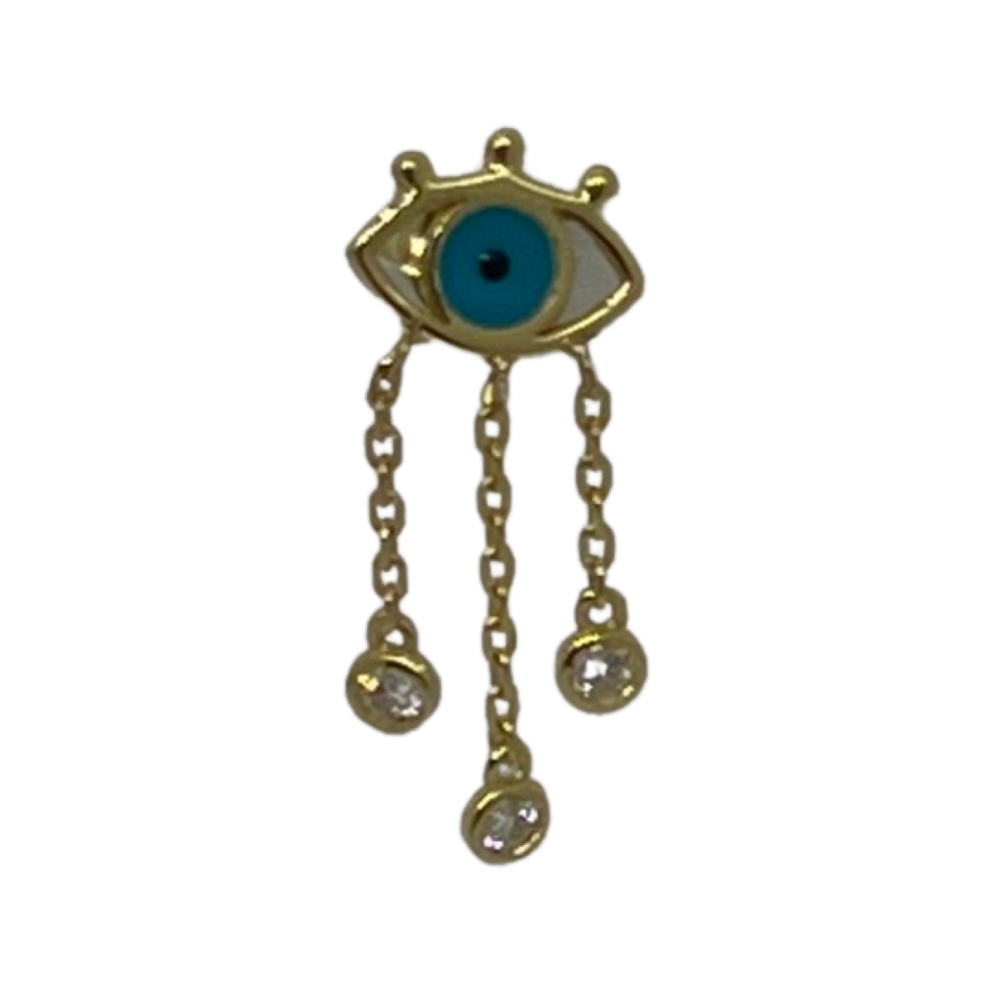 Enamelled Blue Evil Eye Single Earring with diamonds and chains