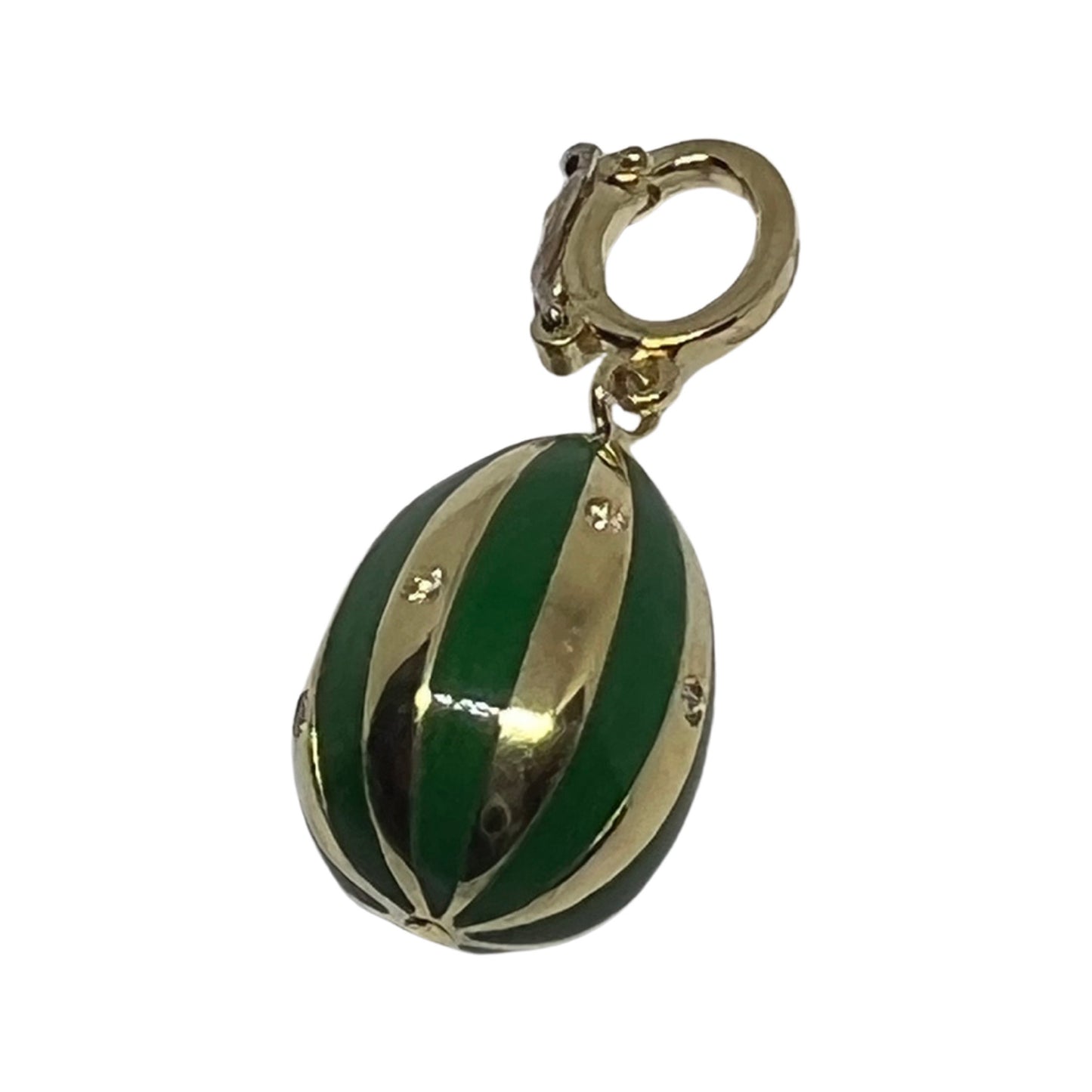 Emerald Green enamelled Lucky beginning egg charm with scattered diamonds